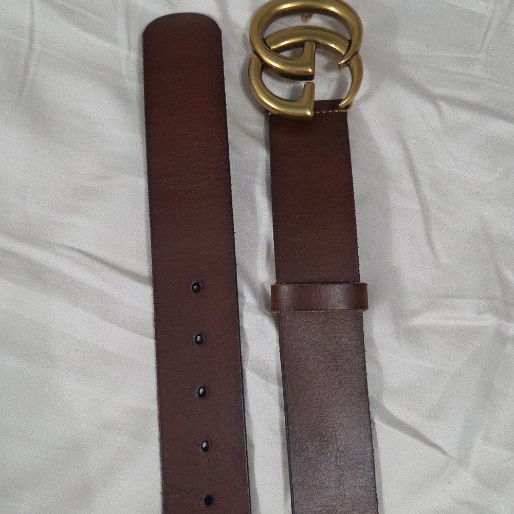 Gucci Brown Leather Belt with Gold Double G Buckle - Picture 9 of 16